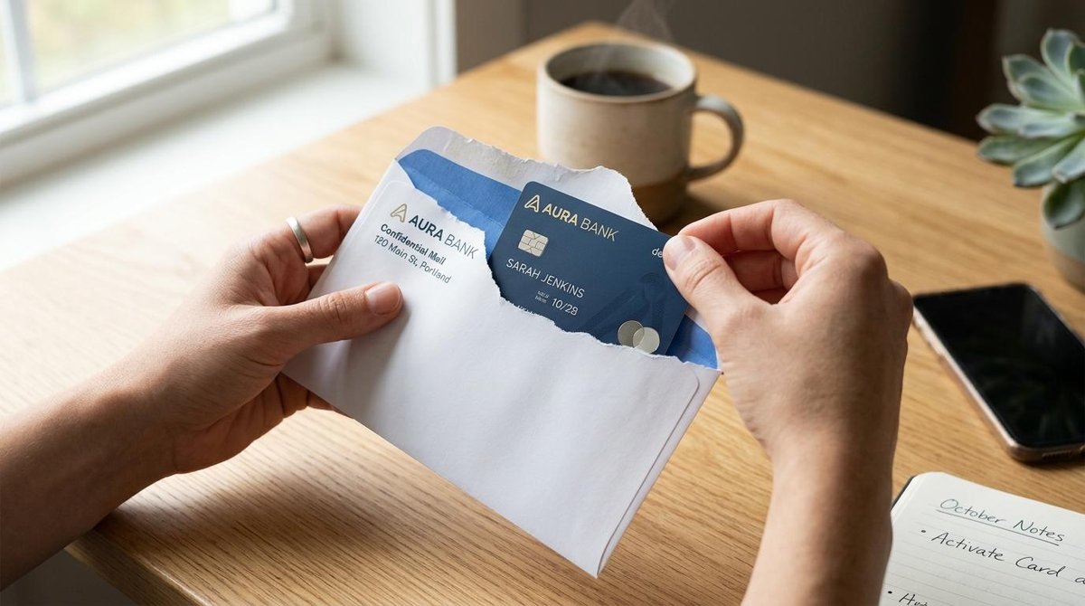 Persona que revisa su tarjeta nueva.