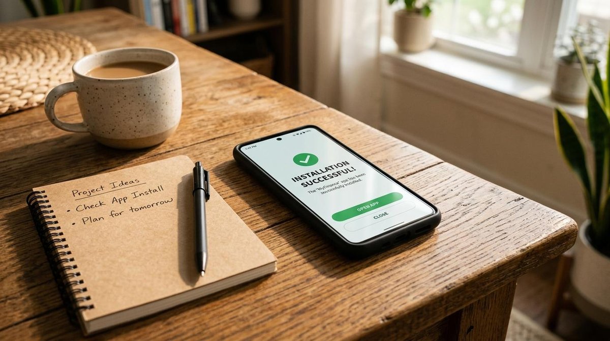 Pantalla de celular mostrando una instalación de app exitosa