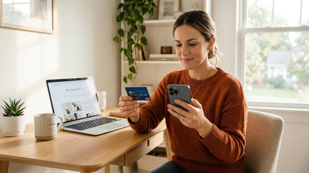 Persona realizando el pago de la TarjetaMi sin comisión desde una plataforma digital o punto de pago.
