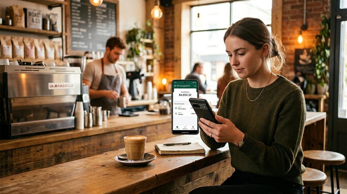Persona realizando un pago sin cargo adicional desde una aplicación móvil en su teléfono celular.
