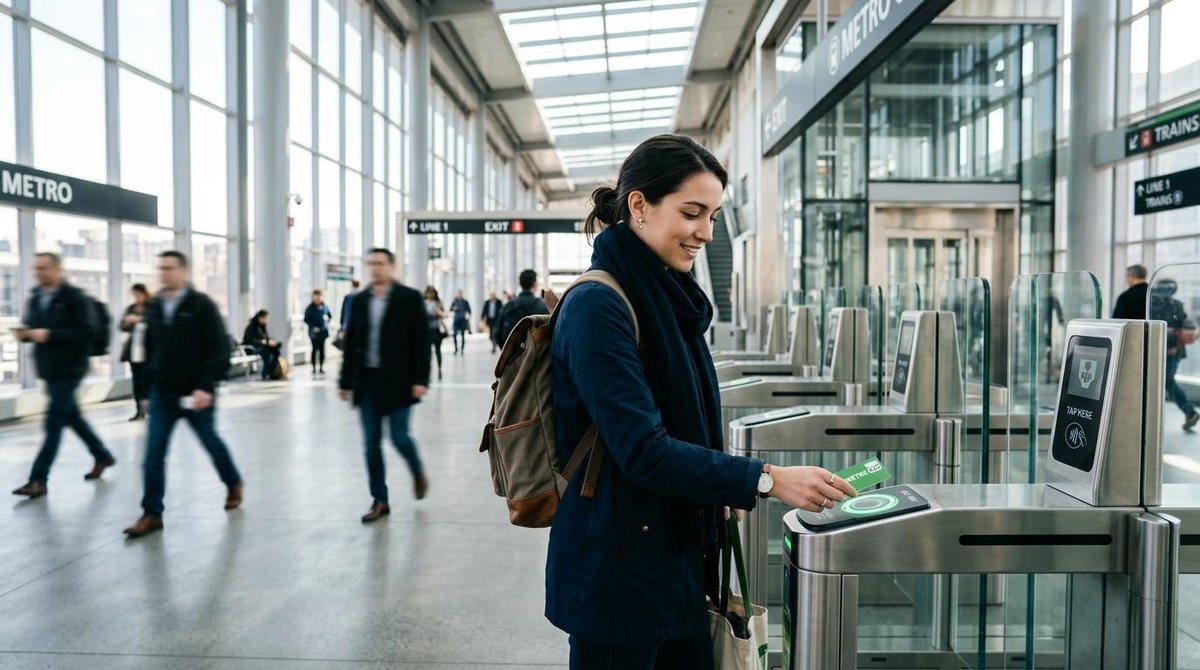Mujer que usa una de las opciones de recarga de TarjetaMi en el transporte.