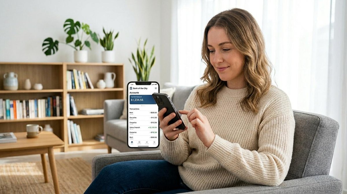 Mujer que consulta el estado de cuenta en la app.