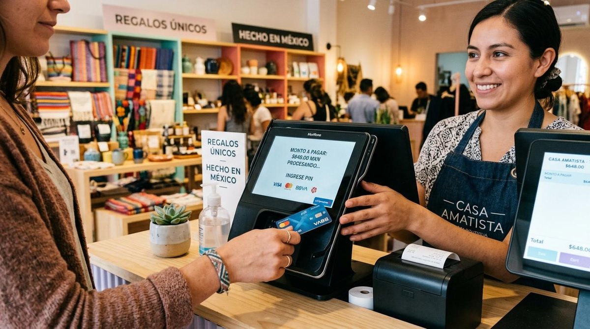 Mujer que compra con tarjeta de crédito.