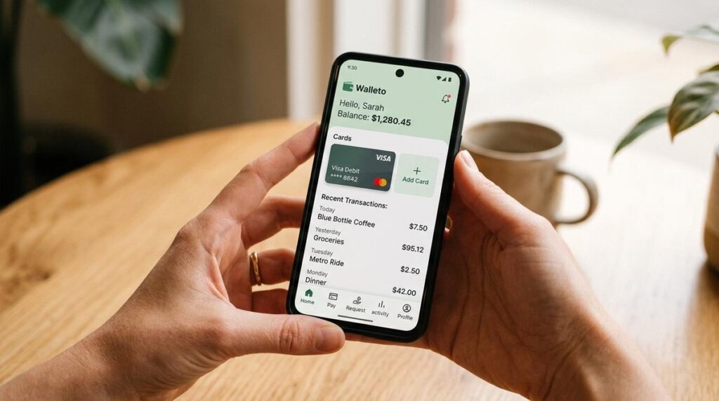Persona utilizando una app de billetera virtual